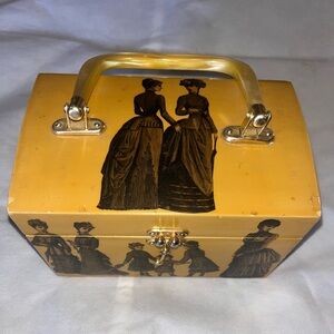 Vintage Style Yellow Handbag with Victorian Print